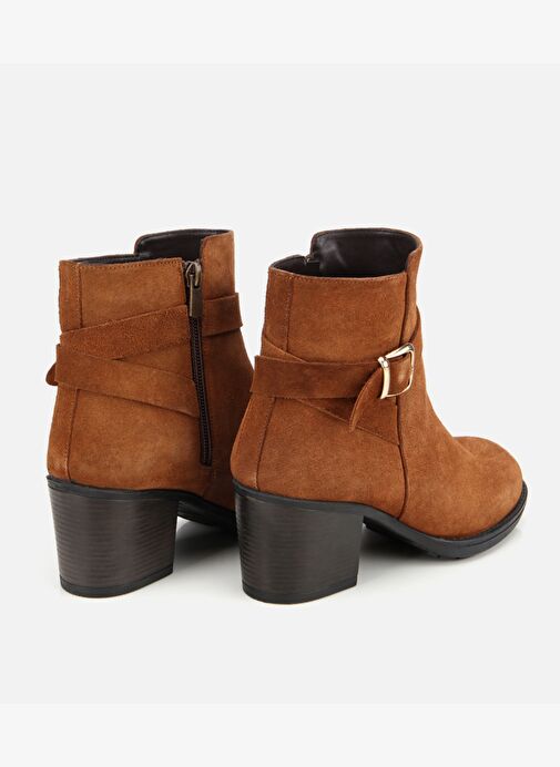Kadın Süet Deri Taba Tokalı Bilekte Topuklu Bot 01BOH314580A370 - Görsel 5