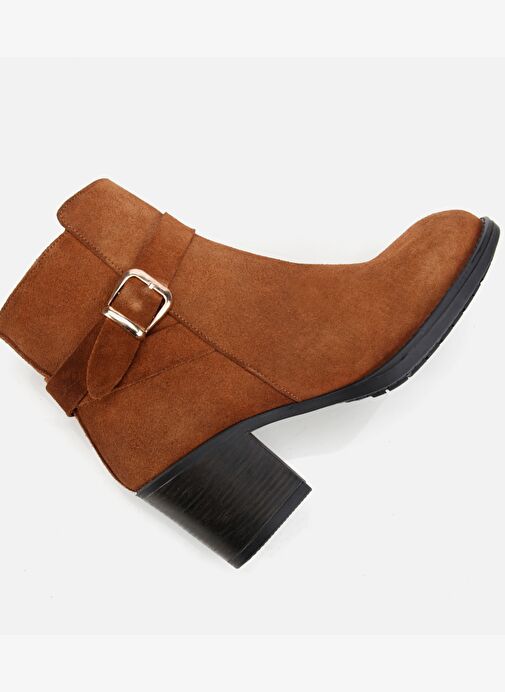 Kadın Süet Deri Taba Tokalı Bilekte Topuklu Bot 01BOH314580A370 - Görsel 7