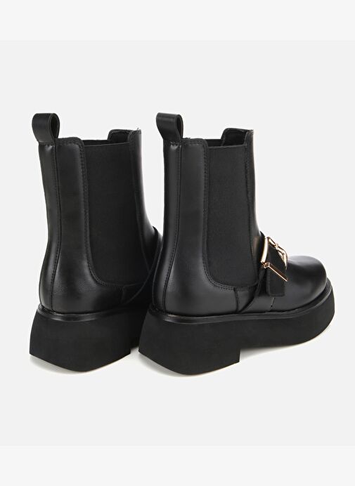 Kadın Siyah Lastik Detaylı Tokalı Kalın Tabanlı Düz Bot 01BOH314870A100 - Görsel 5