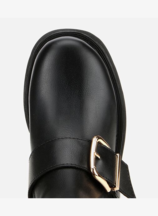 Kadın Siyah Lastik Detaylı Tokalı Kalın Tabanlı Düz Bot 01BOH314870A100 - Görsel 6