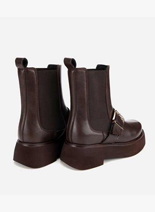 Kadın Kahverengi Lastik Detaylı Tokalı Kalın Tabanlı Düz Bot 01BOH314870A480 - Görsel 5