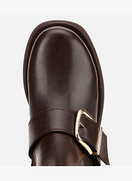 Kadın Kahverengi Lastik Detaylı Tokalı Kalın Tabanlı Düz Bot 01BOH314870A480 - Görsel 6