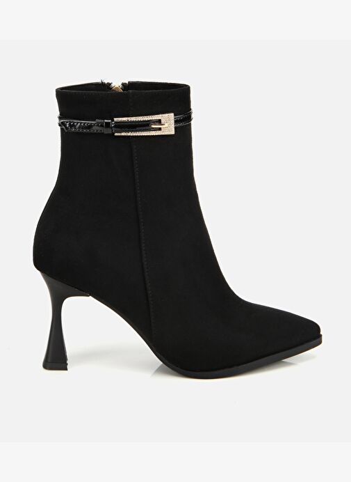 Kadın Süet Siyah Taşlı Tokalı Bilekte Topuklu Bot 01BOH314920A100 - Görsel 2