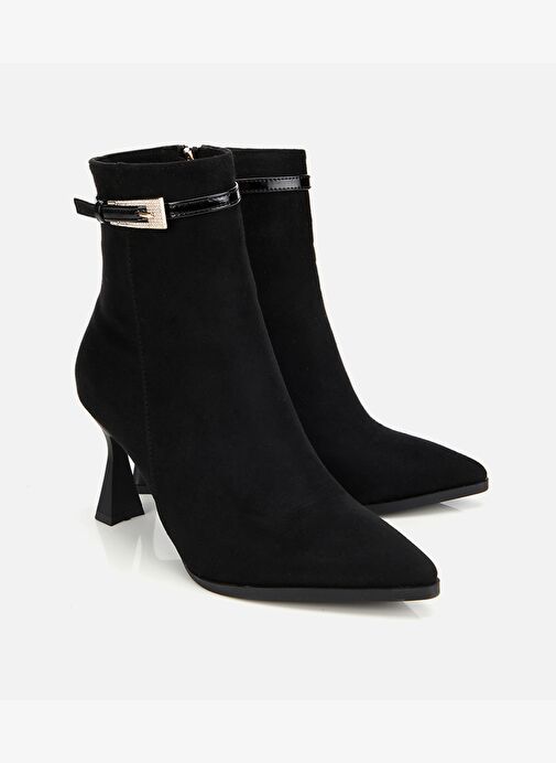 Kadın Süet Siyah Taşlı Tokalı Bilekte Topuklu Bot 01BOH314920A100 - Görsel 3