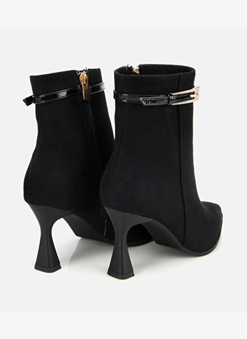 Kadın Süet Siyah Taşlı Tokalı Bilekte Topuklu Bot 01BOH314920A100 - Görsel 5