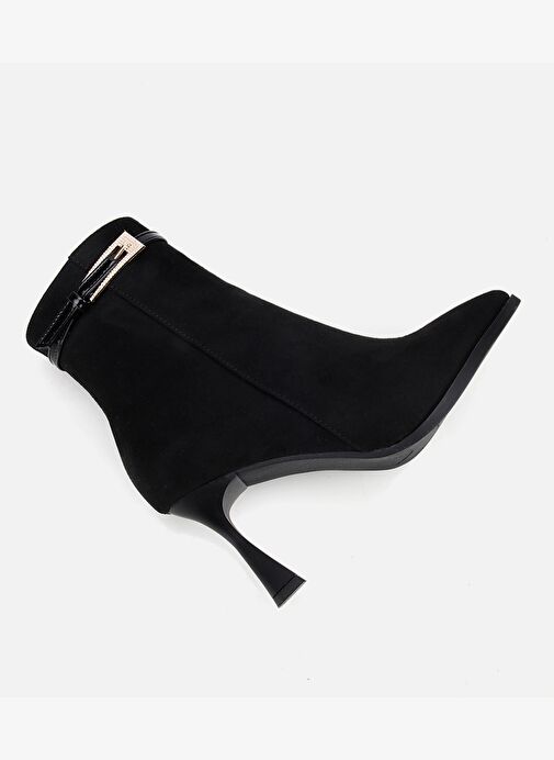 Kadın Süet Siyah Taşlı Tokalı Bilekte Topuklu Bot 01BOH314920A100 - Görsel 7