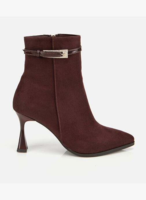 Kadın Süet Kahverengi Taşlı Tokalı Bilekte Topuklu Bot 01BOH314920A480 - Görsel 2