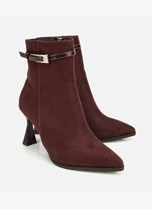 Kadın Süet Kahverengi Taşlı Tokalı Bilekte Topuklu Bot 01BOH314920A480 - Görsel 3