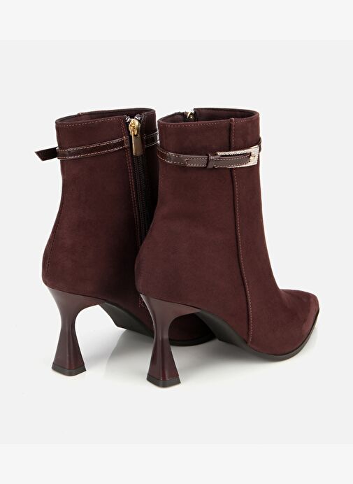 Kadın Süet Kahverengi Taşlı Tokalı Bilekte Topuklu Bot 01BOH314920A480 - Görsel 5