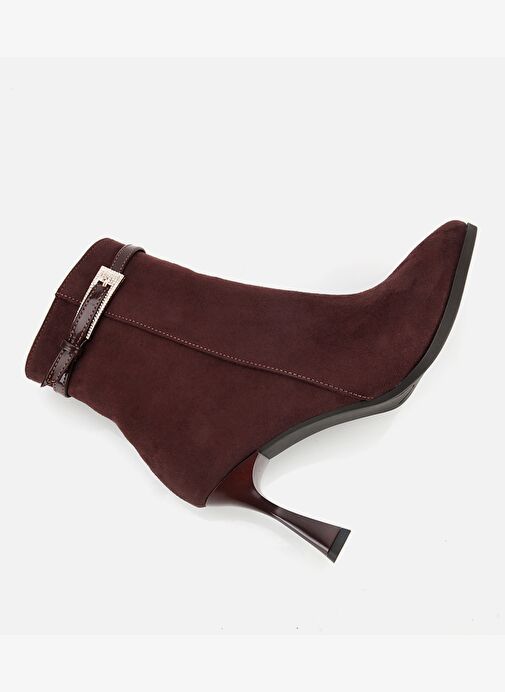 Kadın Süet Kahverengi Taşlı Tokalı Bilekte Topuklu Bot 01BOH314920A480 - Görsel 7