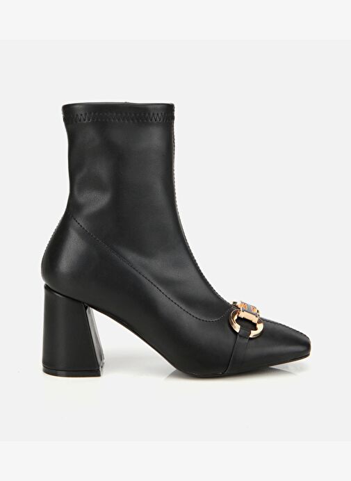 Kadın Siyah Tokalı Streç Fermuarlı Yüksek Topuklu Bot 01BOH314960A100 - Görsel 2