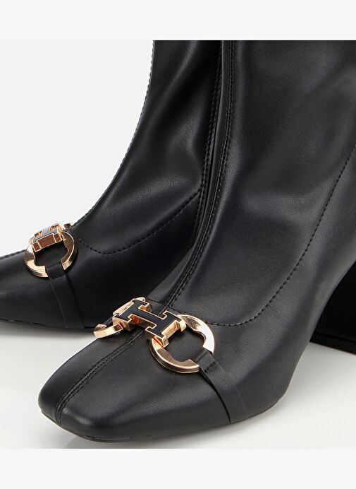 Kadın Siyah Tokalı Streç Fermuarlı Yüksek Topuklu Bot 01BOH314960A100 - Görsel 4