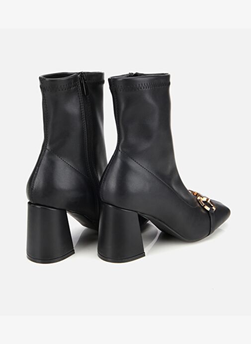 Kadın Siyah Tokalı Streç Fermuarlı Yüksek Topuklu Bot 01BOH314960A100 - Görsel 5