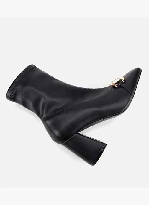 Kadın Siyah Tokalı Streç Fermuarlı Yüksek Topuklu Bot 01BOH314960A100 - Görsel 7