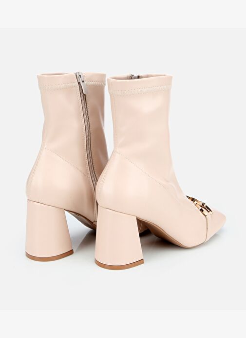 Kadın Bej Tokalı Streç Fermuarlı Yüksek Topuklu Bot 01BOH314960A310 - Görsel 5