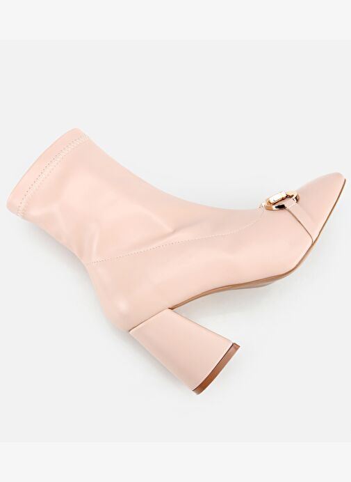 Kadın Bej Tokalı Streç Fermuarlı Yüksek Topuklu Bot 01BOH314960A310 - Görsel 7