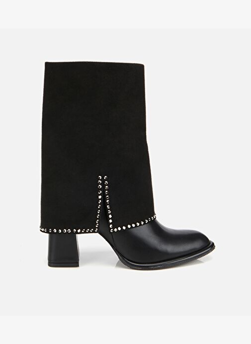 Kadın Siyah Pantolon Görünümlü Zımbalı Kalın Topuklu Bot 01BOH314970A100 - Görsel 2