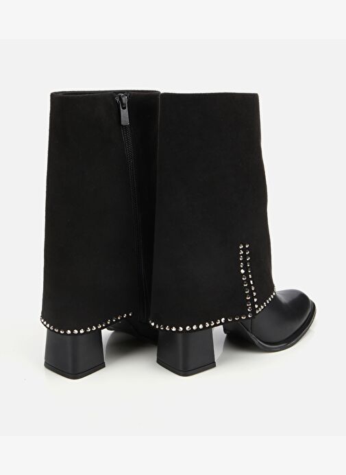 Kadın Siyah Pantolon Görünümlü Zımbalı Kalın Topuklu Bot 01BOH314970A100 - Görsel 5