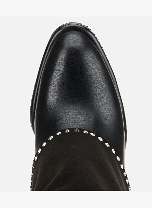 Kadın Siyah Pantolon Görünümlü Zımbalı Kalın Topuklu Bot 01BOH314970A100 - Görsel 6