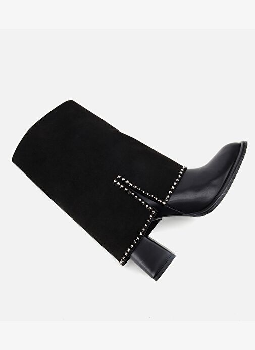 Kadın Siyah Pantolon Görünümlü Zımbalı Kalın Topuklu Bot 01BOH314970A100 - Görsel 7