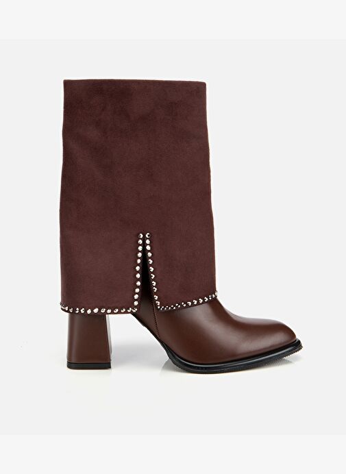 Kadın Kahverengi Pantolon Görünümlü Zımbalı Kalın Topuklu Bot 01BOH314970A480 - Görsel 2