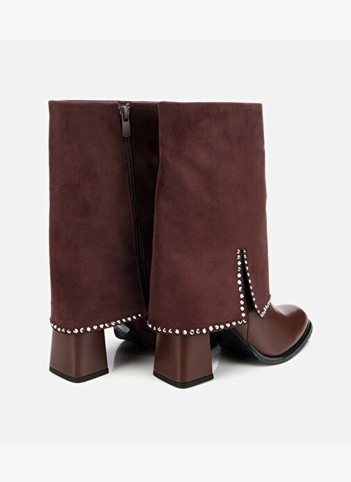 Kadın Kahverengi Pantolon Görünümlü Zımbalı Kalın Topuklu Bot 01BOH314970A480 - Görsel 5