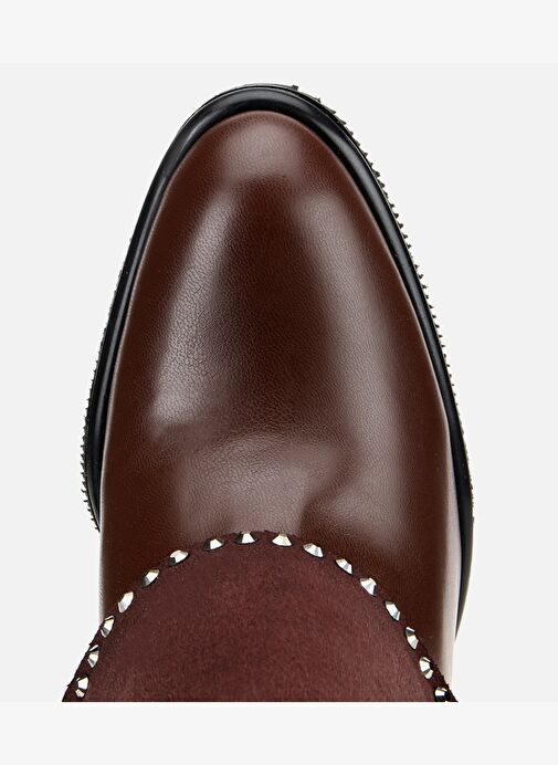 Kadın Kahverengi Pantolon Görünümlü Zımbalı Kalın Topuklu Bot 01BOH314970A480 - Görsel 6