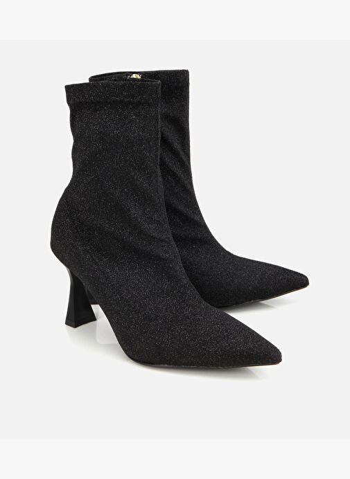 Kadın Siyah Simli Streç Fermuarlı Bilekte İnce Topuklu Bot 01BOH314980A100 - Görsel 3