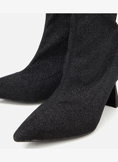 Kadın Siyah Simli Streç Fermuarlı Bilekte İnce Topuklu Bot 01BOH314980A100 - Görsel 4