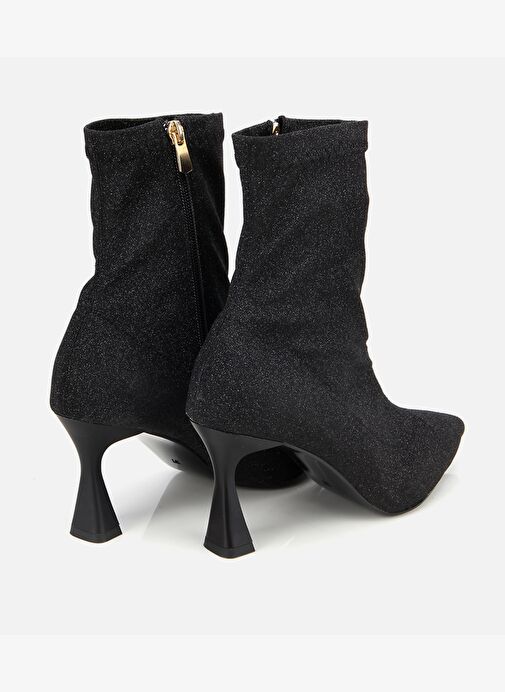 Kadın Siyah Simli Streç Fermuarlı Bilekte İnce Topuklu Bot 01BOH314980A100 - Görsel 5