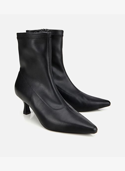 Kadın Siyah Streç Fermuarlı Bilekte Kısa Topuklu Bot 01BOH314990A100 - Görsel 3