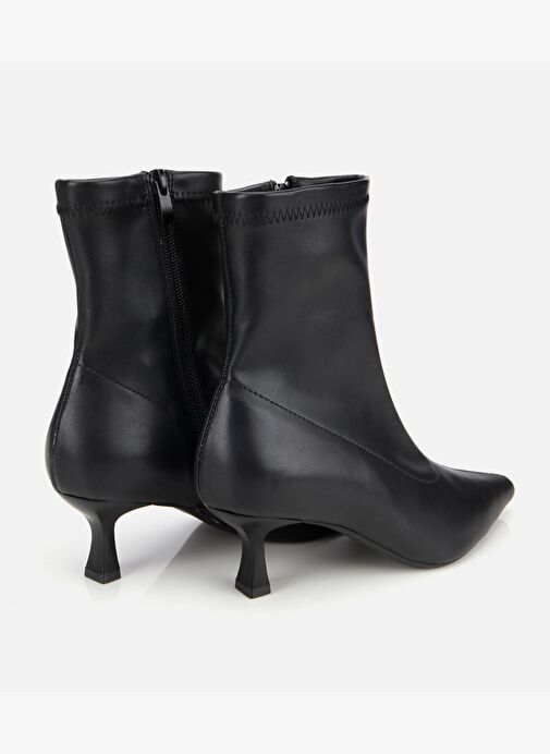 Kadın Siyah Streç Fermuarlı Bilekte Kısa Topuklu Bot 01BOH314990A100 - Görsel 5