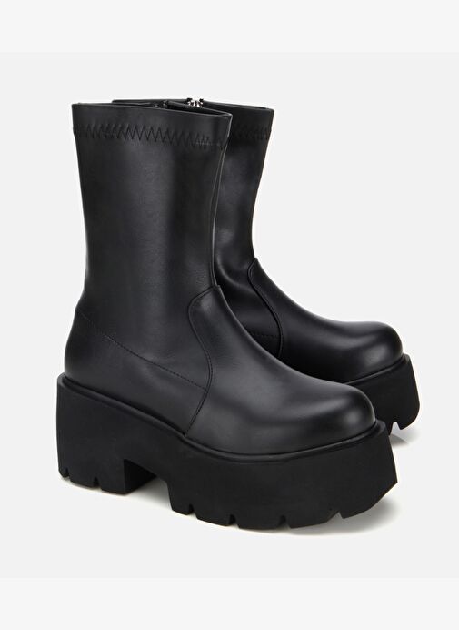 Kadın Siyah Streç Kalın Tabanlı Yüksek Topuklu Bot 01BOH315050A100 - Görsel 3