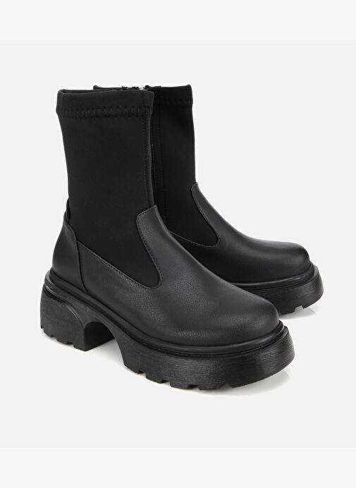 Kadın Siyah Streç Kalın Tabanlı Bilekte Düz Bot 01BOH315060A100 - Görsel 3