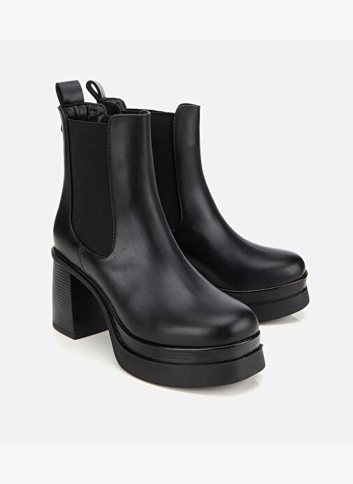 Kadın Siyah Lastik Detaylı Kalın Topuklu Bot 01BOH315070A100 - Görsel 3