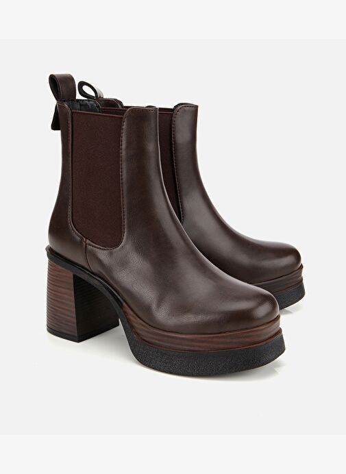 Kadın Kahverengi Lastik Detaylı Kalın Topuklu Bot 01BOH315070A480 - Görsel 3