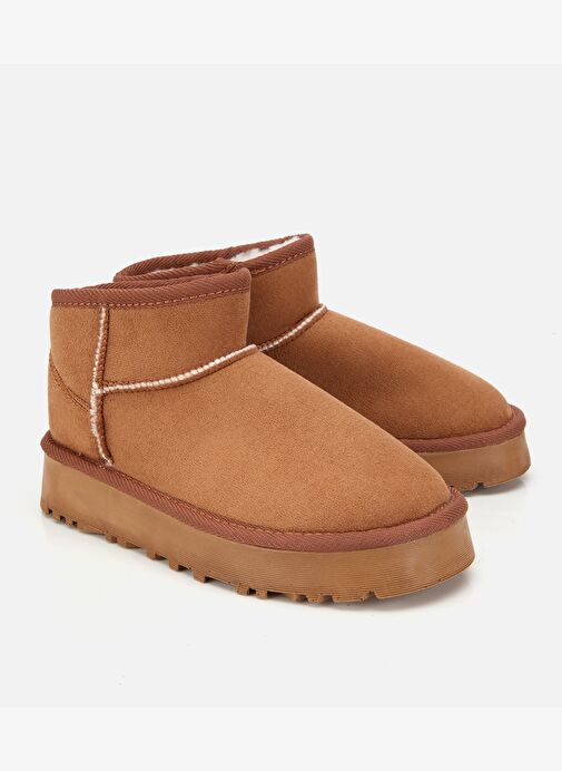 Kadın Süet Taba İçi Kürklü Bilekte Kalın Tabanlı Düz Bot 01BOH315080A340 - Görsel 3