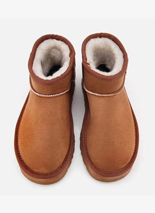 Kadın Süet Taba İçi Kürklü Bilekte Kalın Tabanlı Düz Bot 01BOH315080A340 - Görsel 7