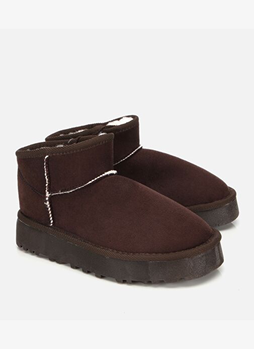 Kadın Süet Kahverengi İçi Kürklü Bilekte Kalın Tabanlı Düz Bot 01BOH315080A480 - Görsel 3