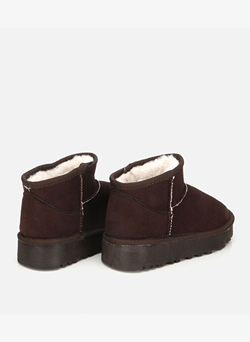 Kadın Süet Kahverengi İçi Kürklü Bilekte Kalın Tabanlı Düz Bot 01BOH315080A480 - Görsel 5