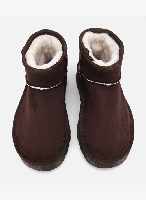 Kadın Süet Kahverengi İçi Kürklü Bilekte Kalın Tabanlı Düz Bot 01BOH315080A480 - Görsel 7