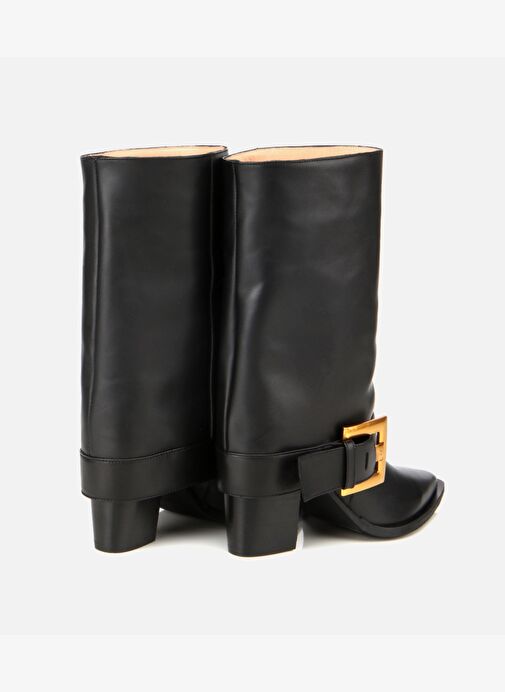 Kadın Deri Siyah Pantolon Görünümlü Gold Tokalı Kalın Topuklu Bot 01BOH315280A100 - Görsel 5