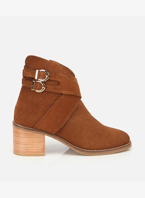 Kadın Süet Deri Taba Gold Detaylı Tokalı Topuklu Bot 01BOH315370A370 - Görsel 2