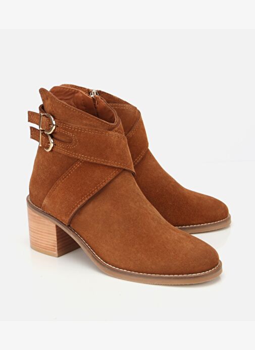 Kadın Süet Deri Taba Gold Detaylı Tokalı Topuklu Bot 01BOH315370A370 - Görsel 3