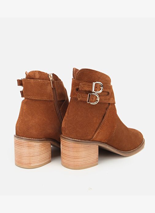 Kadın Süet Deri Taba Gold Detaylı Tokalı Topuklu Bot 01BOH315370A370 - Görsel 5