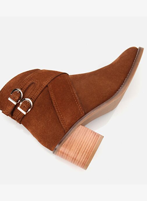 Kadın Süet Deri Taba Gold Detaylı Tokalı Topuklu Bot 01BOH315370A370 - Görsel 7