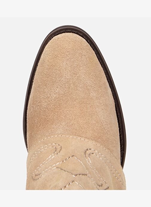 Kadın Süet Deri Bej Dikiş Detaylı Kovboy /Western Topuklu Bot 01BOH315740A310 - Görsel 6