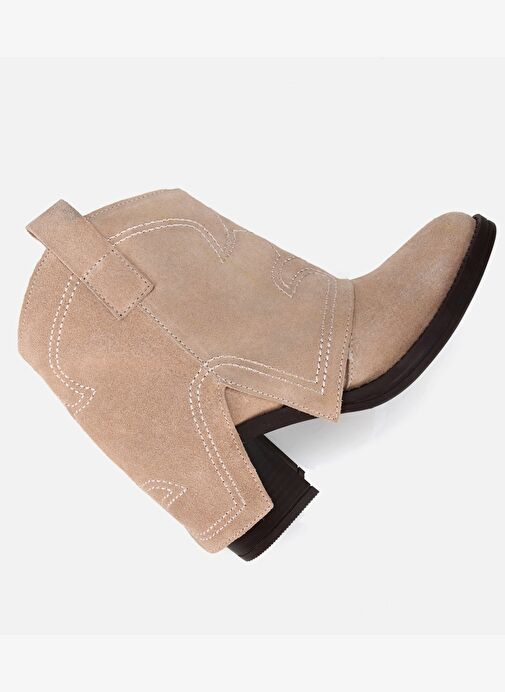 Kadın Süet Deri Bej Dikiş Detaylı Kovboy /Western Topuklu Bot 01BOH315740A310 - Görsel 7