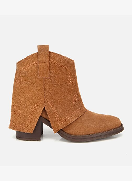 Kadın Süet Deri Taba Dikiş Detaylı Kovboy /Western Topuklu Bot 01BOH315740A370 - Görsel 2