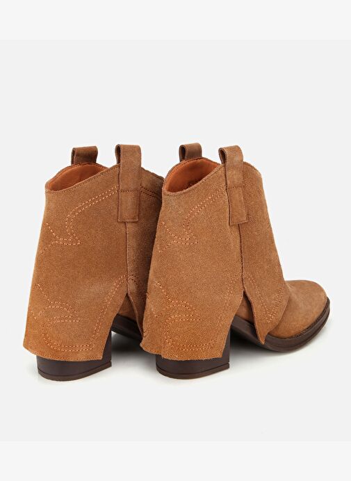 Kadın Süet Deri Taba Dikiş Detaylı Kovboy /Western Topuklu Bot 01BOH315740A370 - Görsel 5